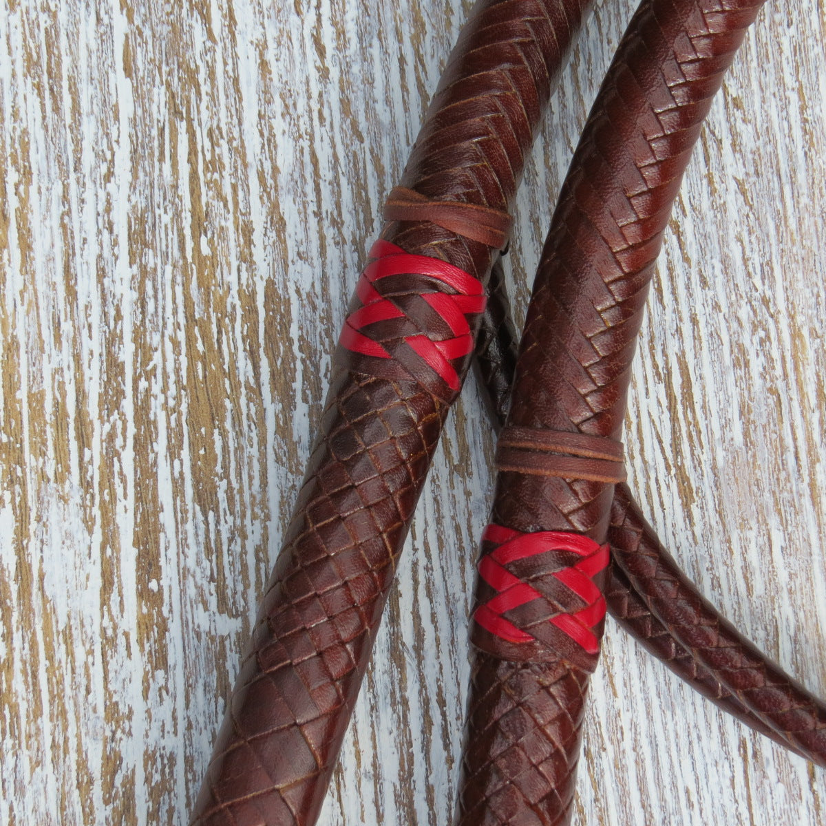 3ft Australian Pattern Whisky Tan 16plait Bullwhip Matched Pair