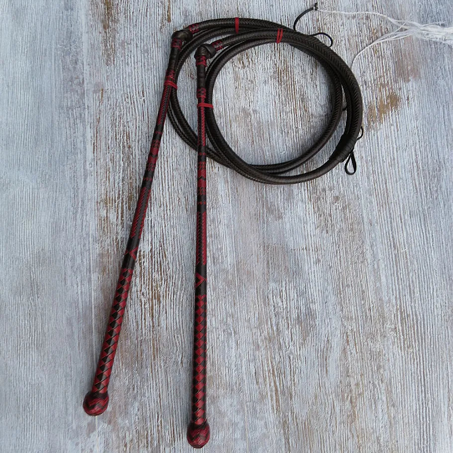 Matched 5 1/2ft Full Plait 12-plait Brandy Tan Australian Stock Whip Pair