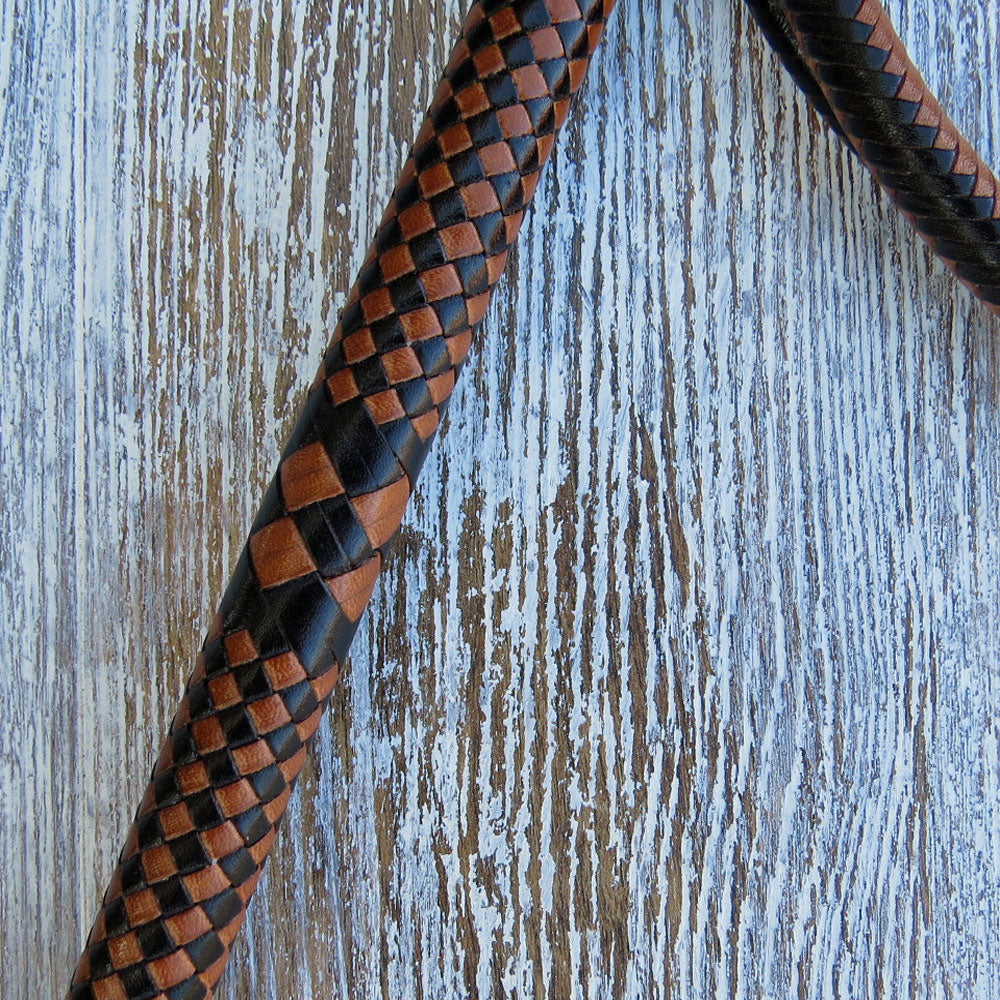 8ft Australian Pattern 2-tone Natural and Brandy Tan 16plait Bullwhip