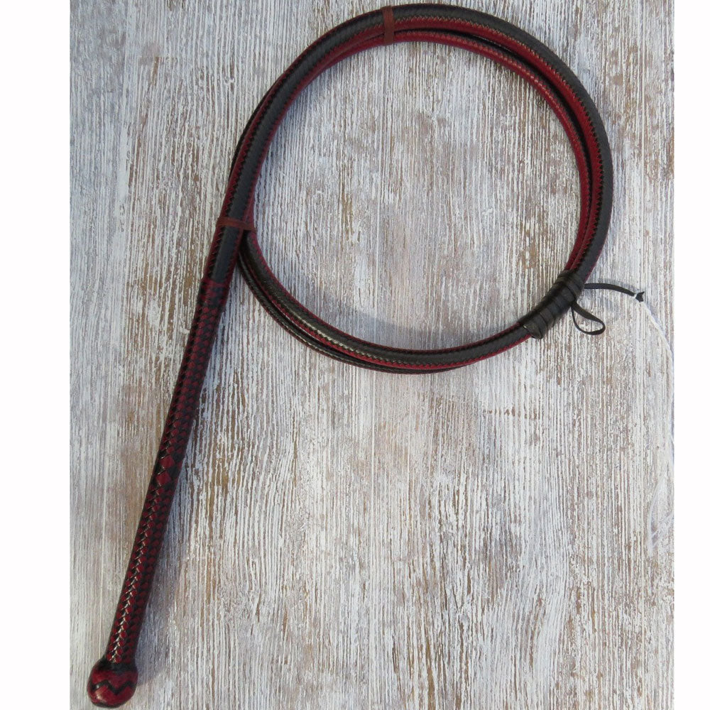8ft Australian Pattern 2-tone Red and Black 16plait Bullwhip