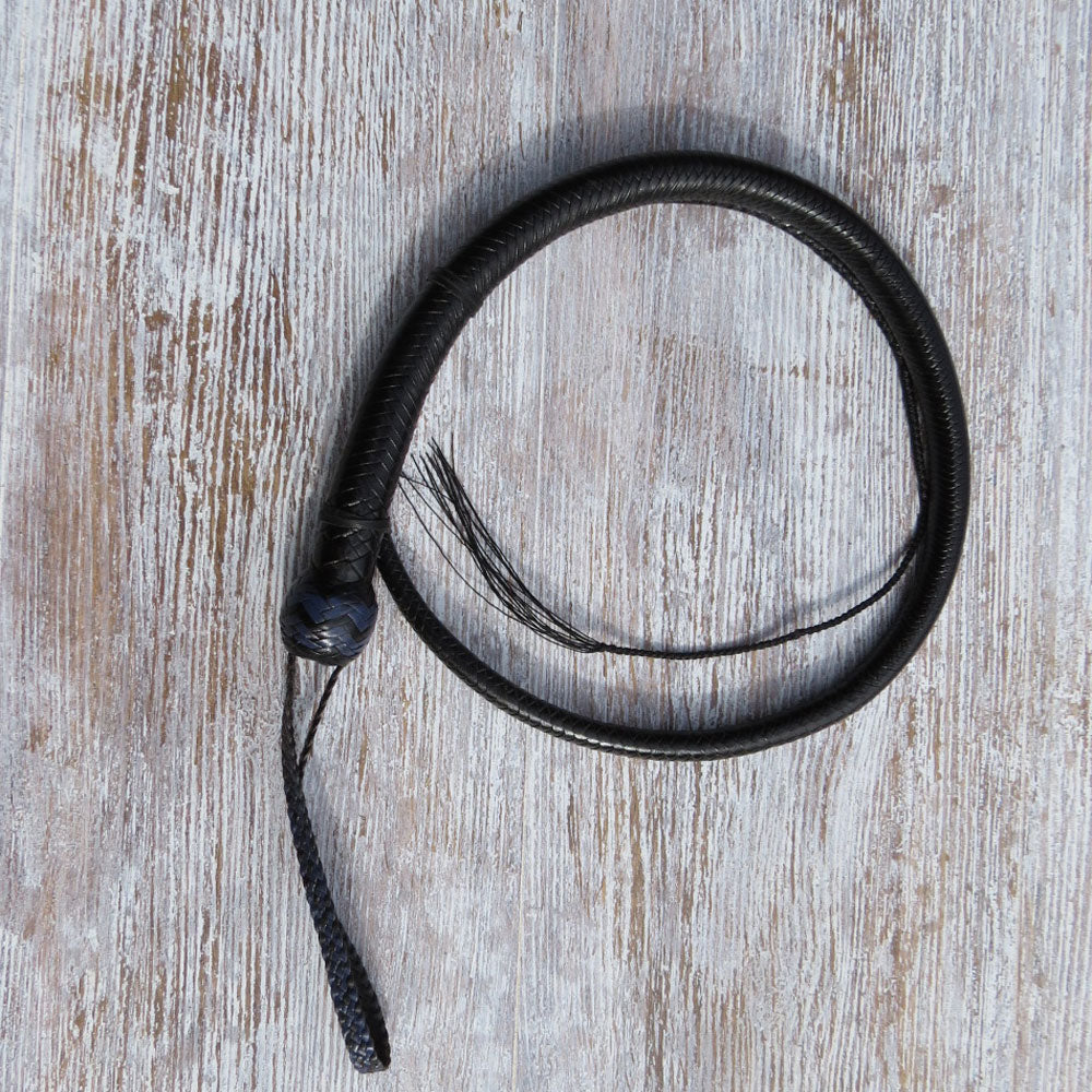 4ft Black with Dark Blue highlights Solid Colour 16plait Signal Whip