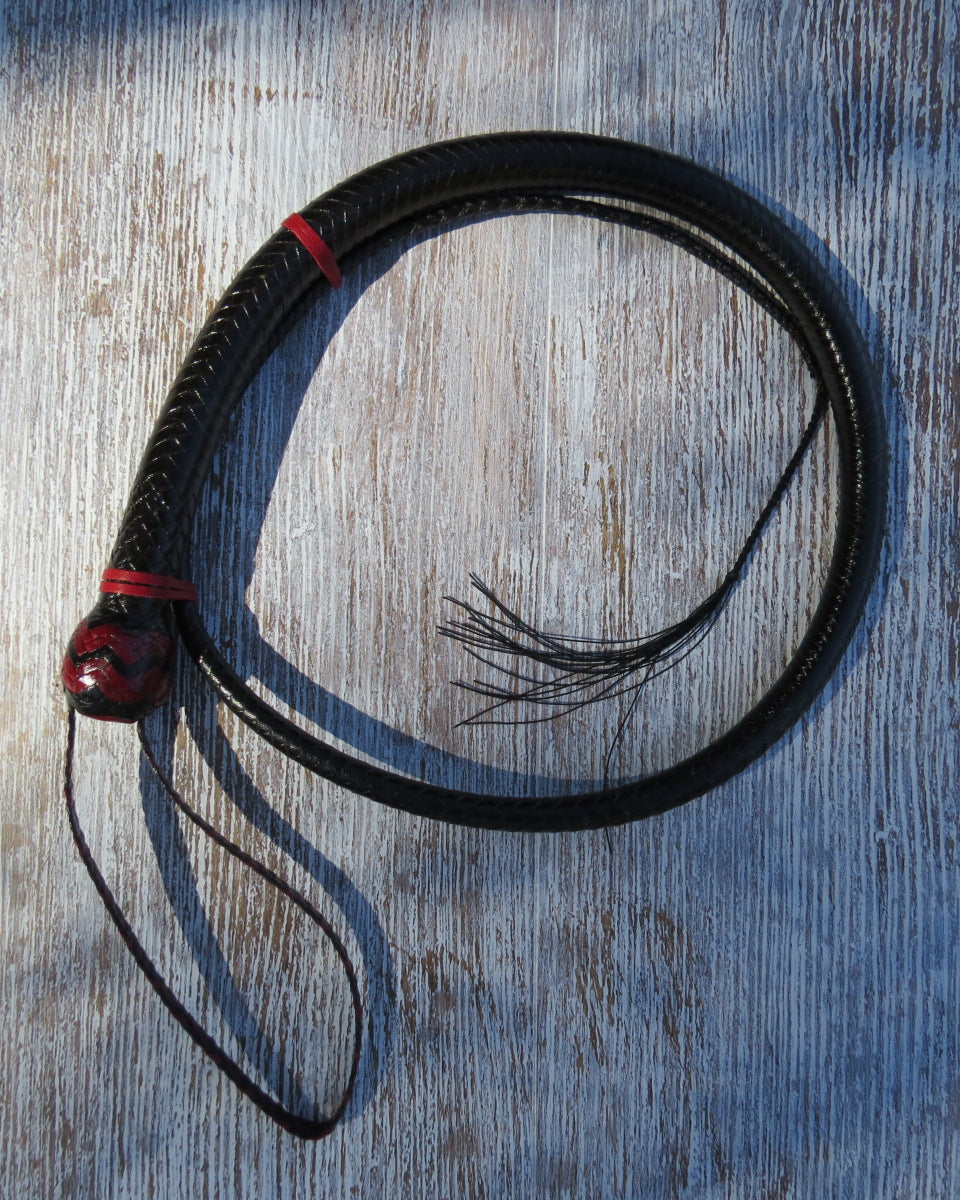 4ft Black Solid Colour 16 plait Signal Whip with Red Highlights