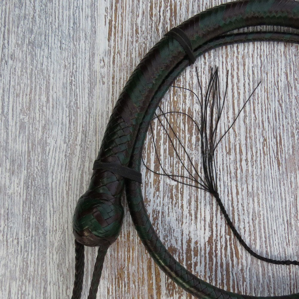 4ft 2-tone Jade and Brandy 16plait Signal Whip