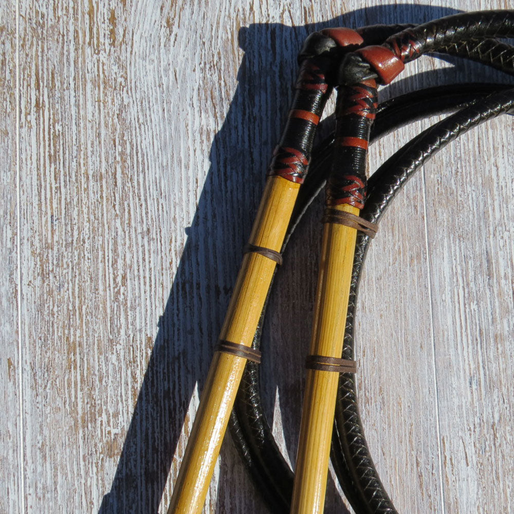 Matched Black 5 1/2ft 8-plait 1/2-Caned Australian Stock Whip Pair