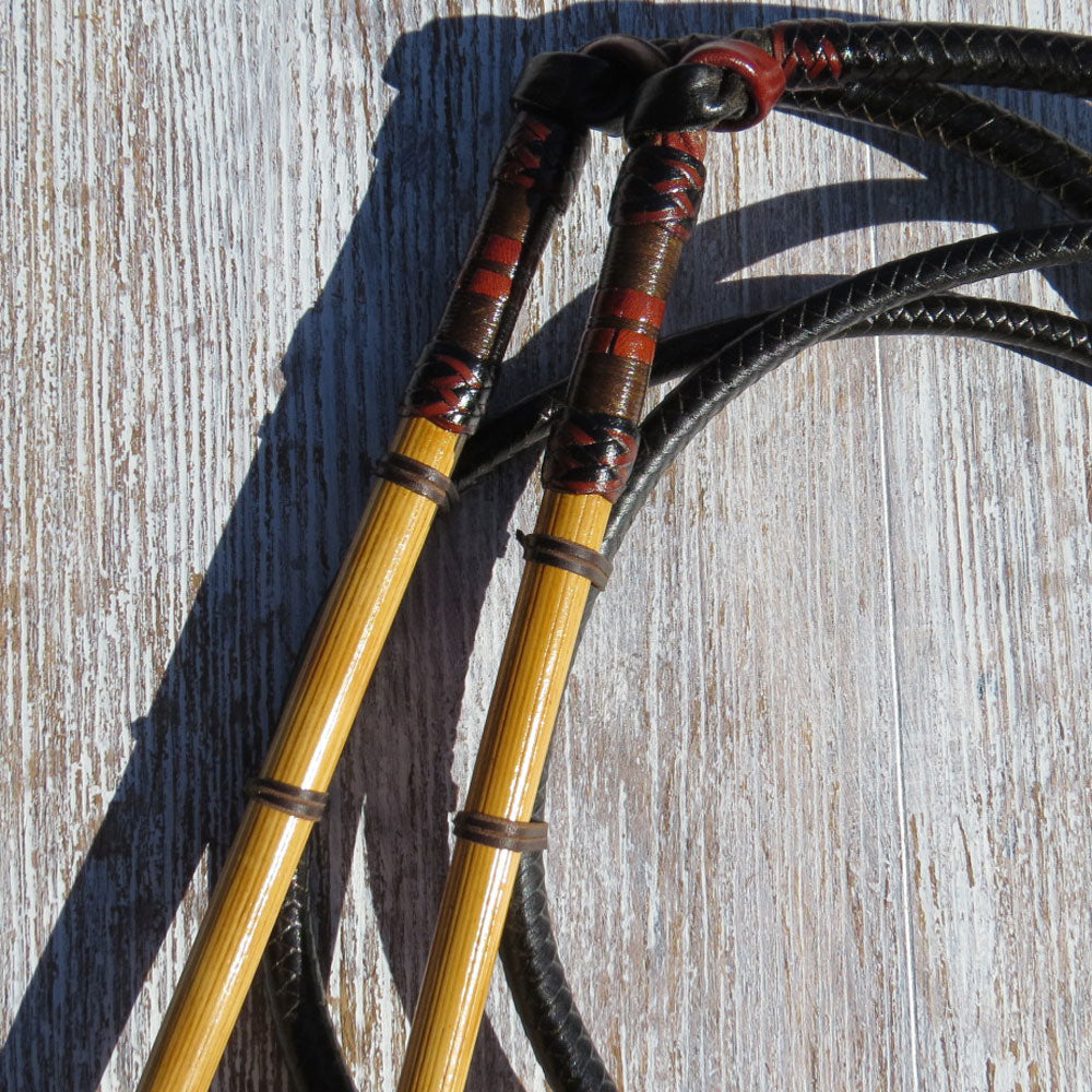Matched Black 4ft 8-plait 1/2-Caned Australian Stock Whip Pair