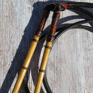 Matched Black 4ft 8-plait 1/2-Caned Australian Stock Whip Pair