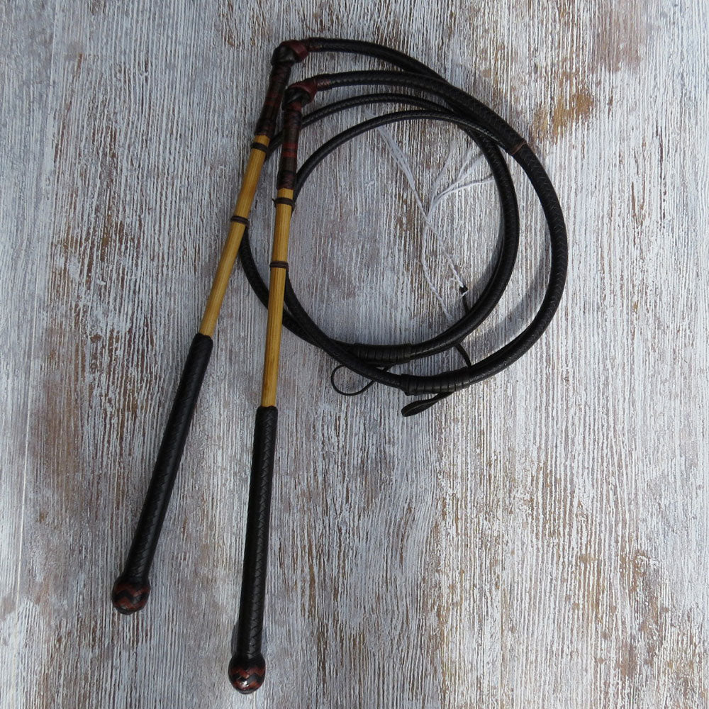 Matched Black 4ft 8-plait 1/2-Caned Australian Stock Whip Pair