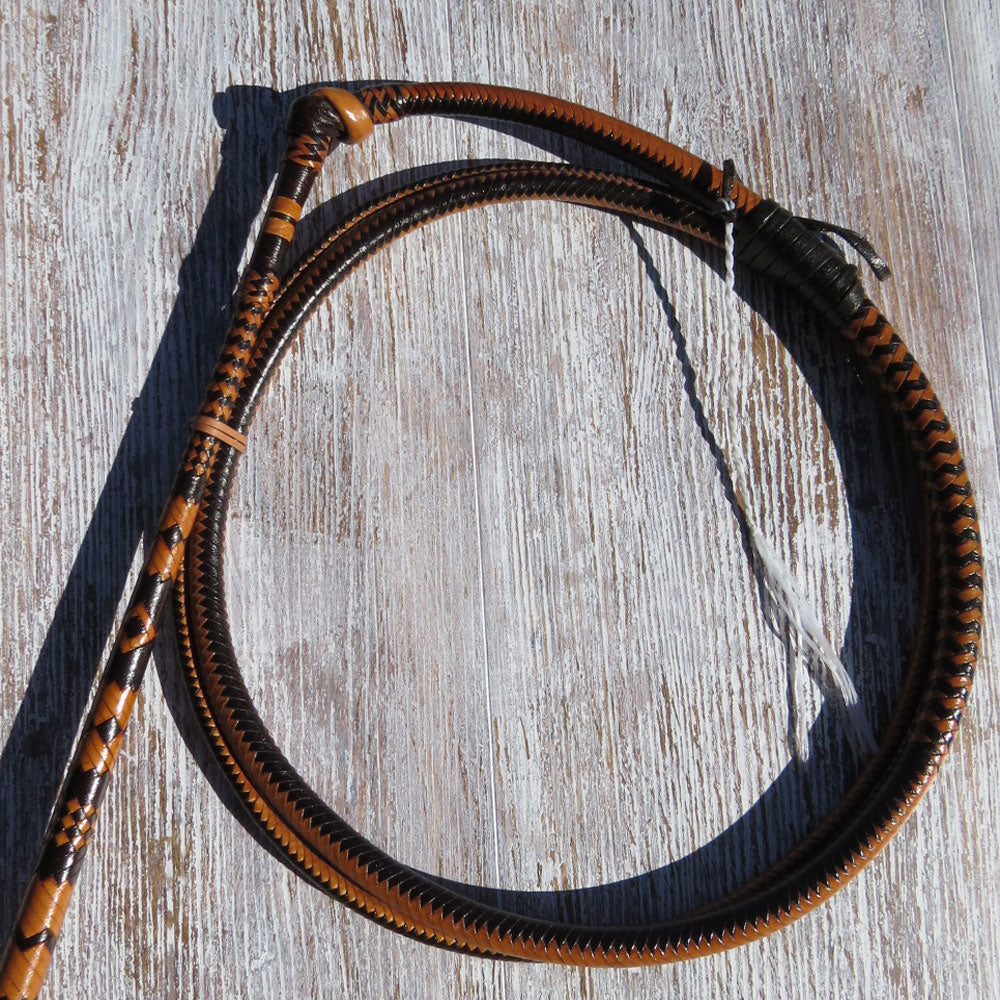 Full Plait 6ft 2-tone Natural and Brandy Tan 12-plait Australian Stock Whip
