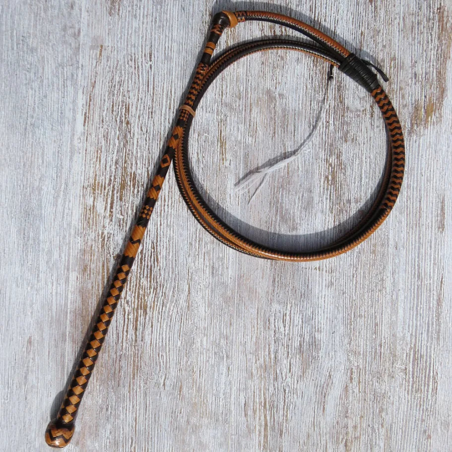 Full Plait 6ft 2-tone Natural and Brandy Tan 12-plait Australian Stock Whip