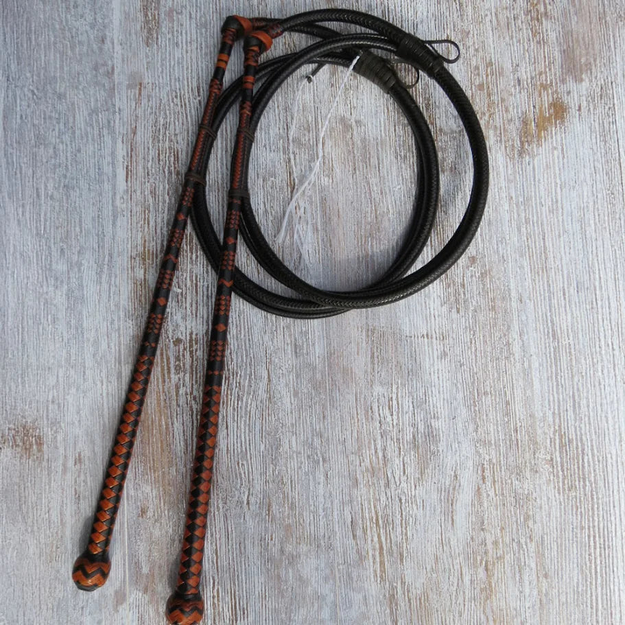 Matched 5 1/2ft Full Plait 12-plait Black Australian Stock Whip Pair