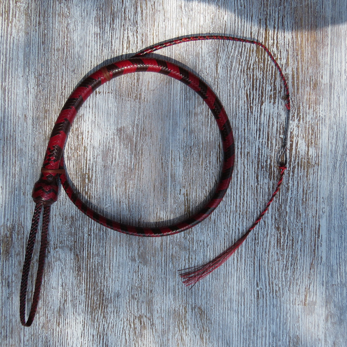 4ft 2-tone Red and Whisky Tan 16plait Signal Whip