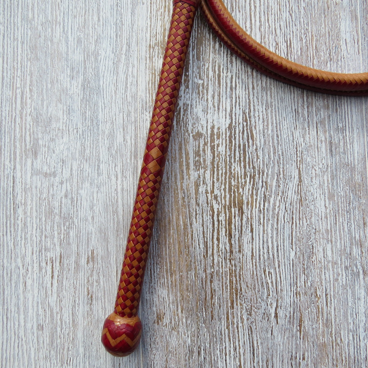 8ft Australian Pattern 2-tone Red and Natural Tan 16plait Bullwhip