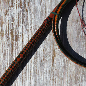 6ft Australian Pattern 2-tone Saddle Tan and Jade Green 16plait Bullwhip