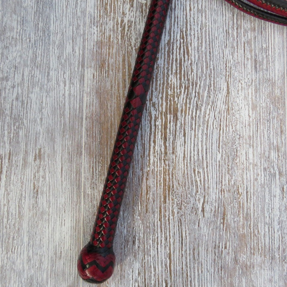 8ft Australian Pattern 2-tone Red and Black 16plait Bullwhip