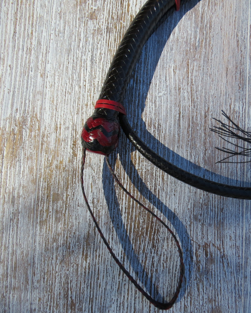 4ft Black Solid Colour 16 plait Signal Whip with Red Highlights