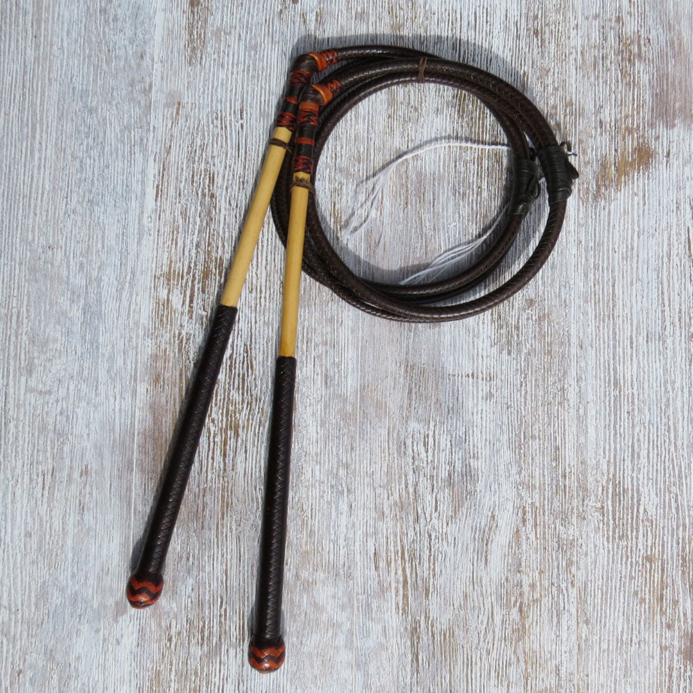 Matched Brandy Tan 5 1/2ft 8-plait 1/2-Caned Australian Stock Whip Pair