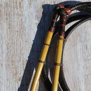 Matched Black 5 1/2ft 8-plait 1/2-Caned Australian Stock Whip Pair