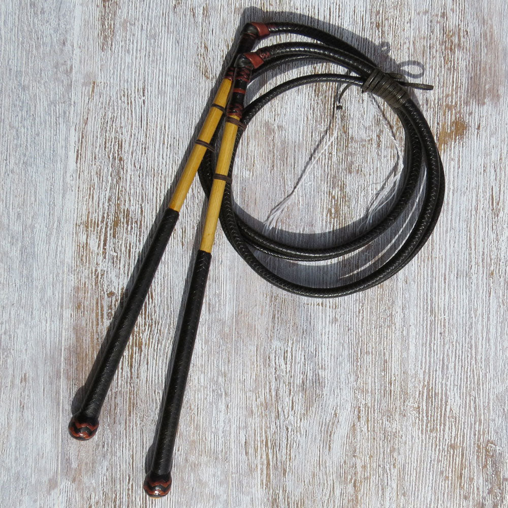 Matched Black 5 1/2ft 8-plait 1/2-Caned Australian Stock Whip Pair